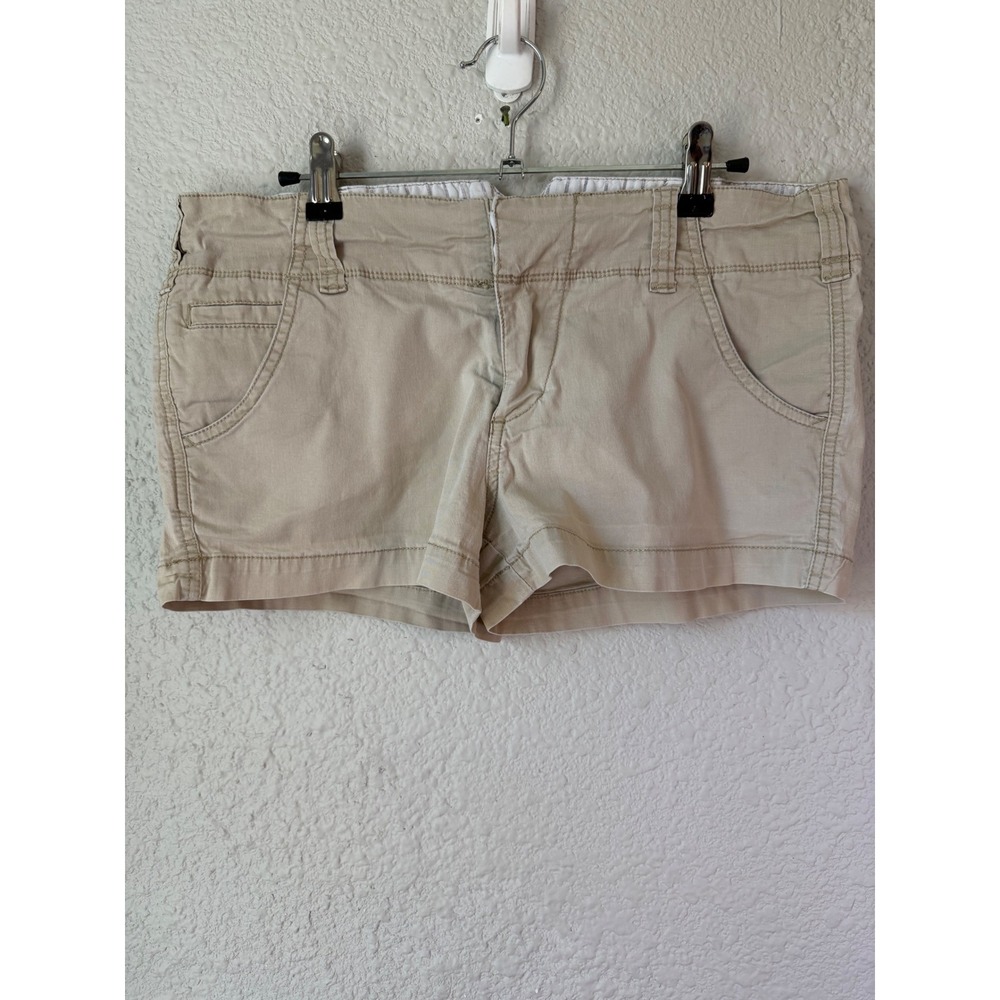 Y2K Roxy Khaki Stretch Chino Shorts Size 11 Beige Low Rise Surf Skate Beach